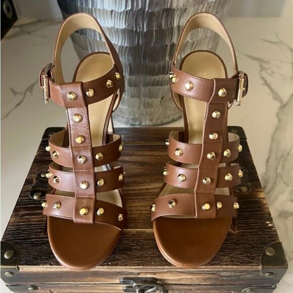 Michael Micheal Kors Jagger Studded Stiletto Sandals in Brown - Picture 3 of 9